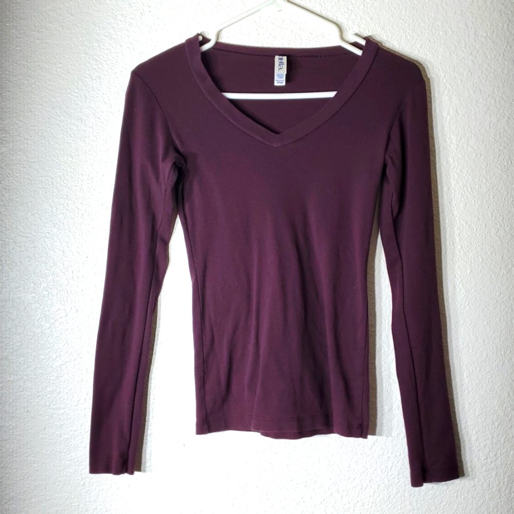 Bella Ladies Small Dark Plum V-neck Long Sleeve T